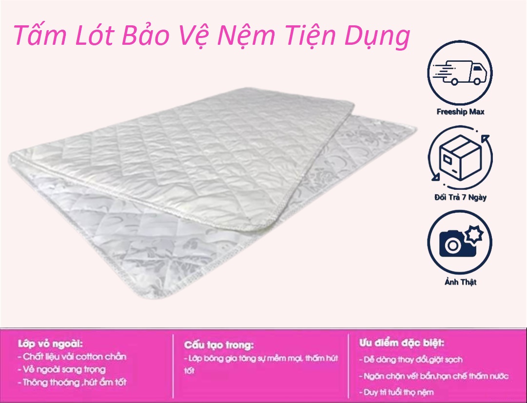  Tấm trải topper bảo vệ đệm (nệm) cao cấp màu trắng