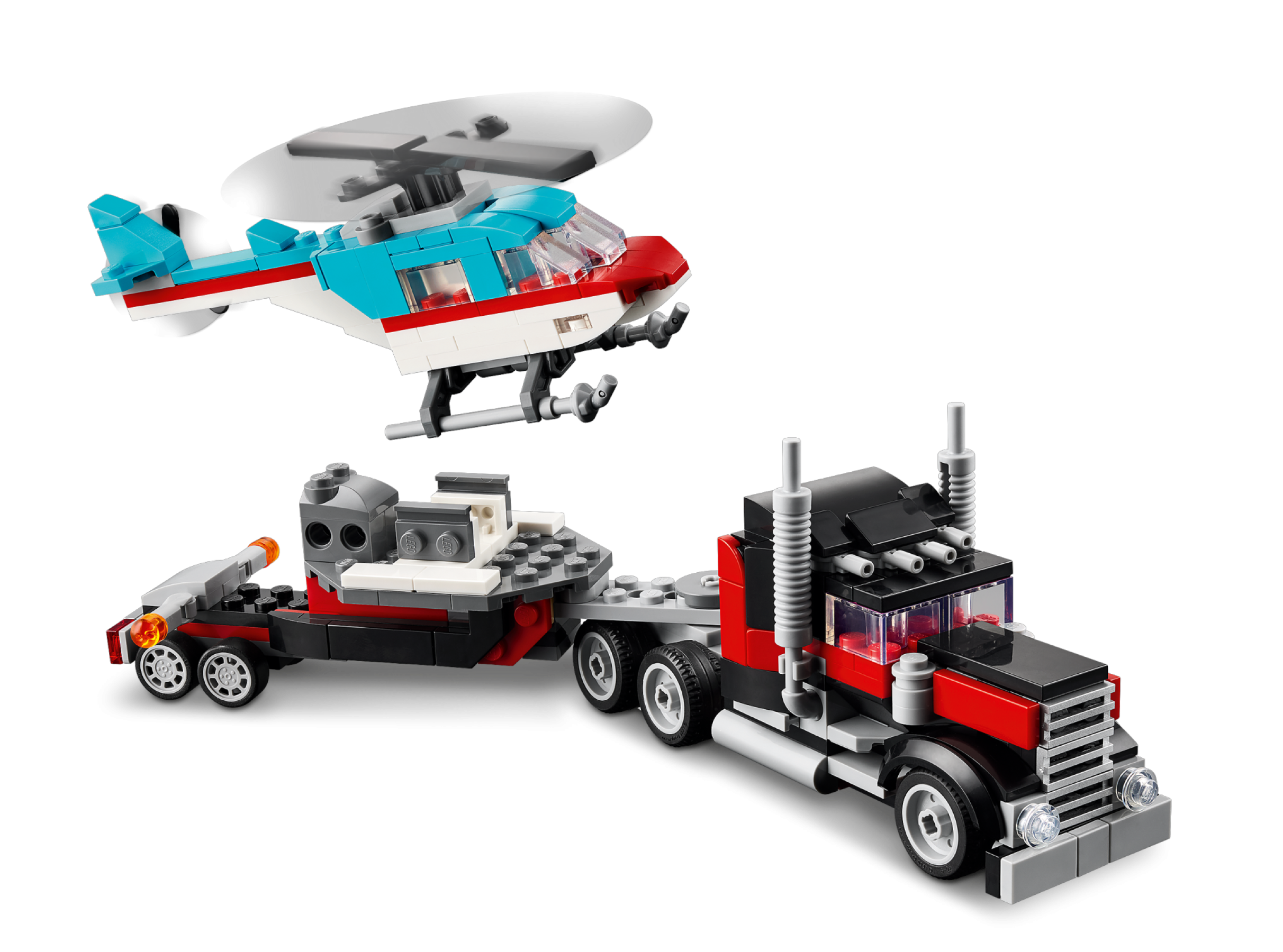 Đồ Chơi Lắp Ráp Xe Tải Vận Chuyển Trực Thăng 3 In 1 - Flatbed Truck With Helicopter - Lego Creator 31146 (270 Mảnh Ghép)