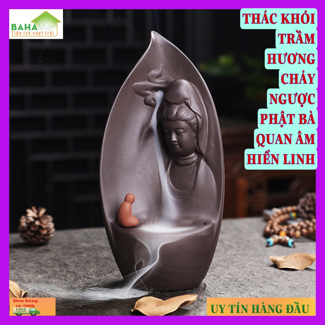 THÁC KHÓI TRẦM HƯƠNG CHẢY NGƯỢC PHẬT BÀ QUAN ÂM BỒ TÁT HIỂN LINH "BAHAMAR" Sáng tạo vẻ đẹp với phong cách điêu khắc, thú vị và hấp dẫn.