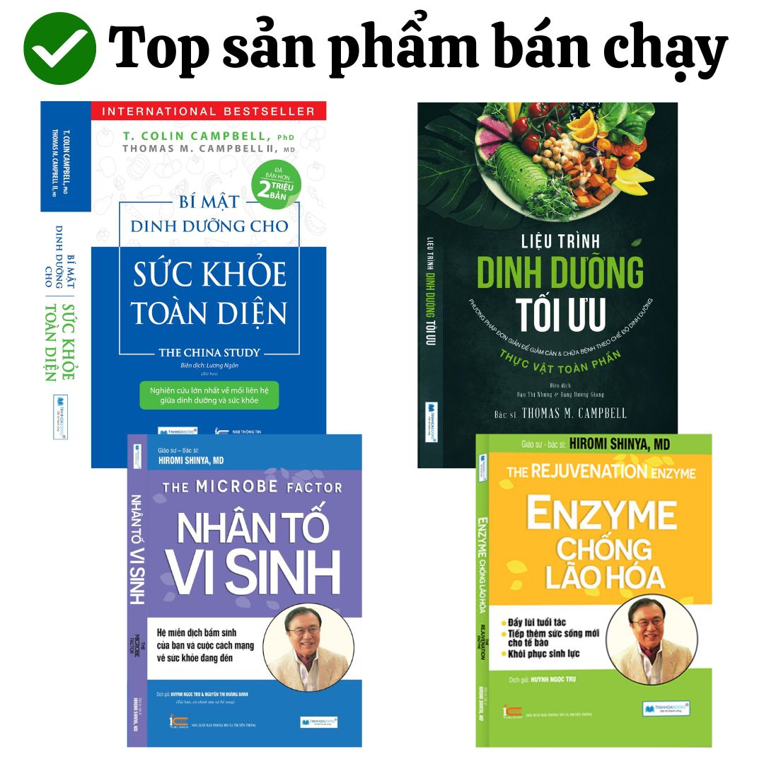 Combo 4 cuốn Bí mật dinh dưỡng (TB) + Liệu trình dinh dưỡng + Nhân tố vi sinh (TB) + Enzyme chống lão hoá (TB)