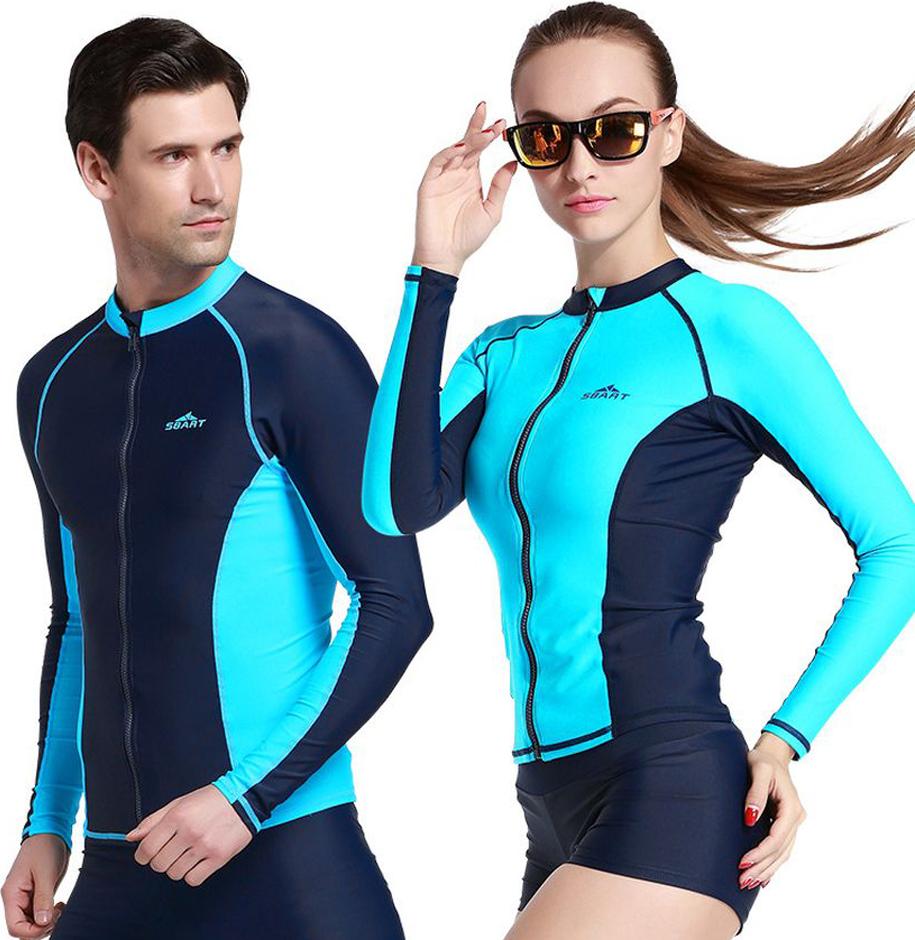 Women's Long-Sleeved Swimsuit Top Split Rashguard Anti-Uv Zipper Snorkeling Surfing clothing Sbart