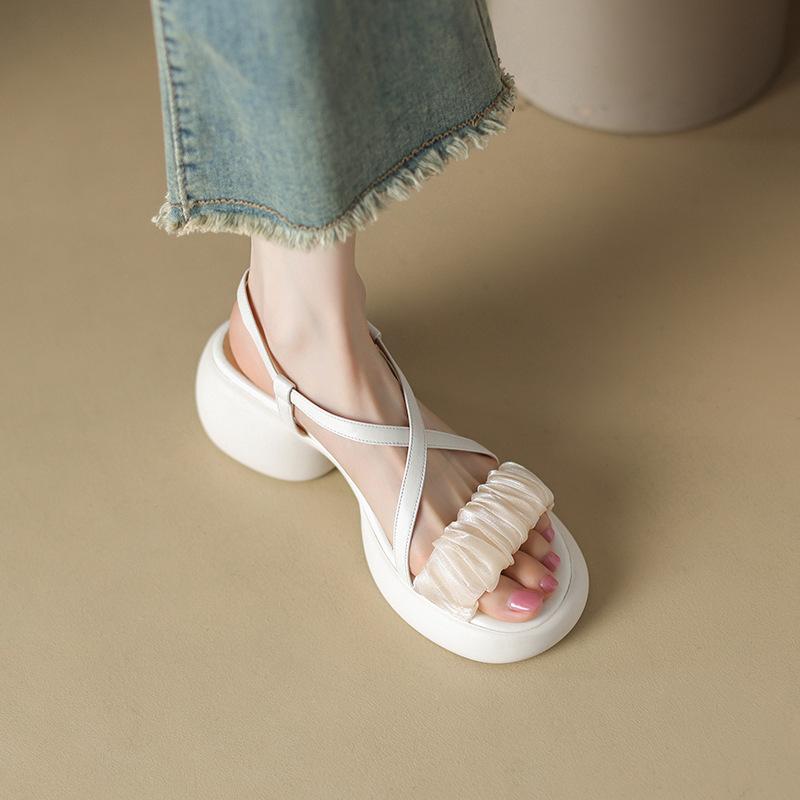 Sandal nữ đế cao 6.5cm chất da bò mềm mại - xăng đan nữ da bò - giày cao gót nữ cao cấp