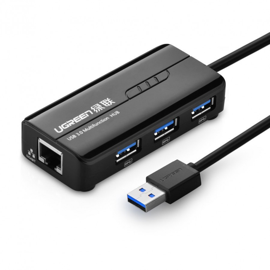 HUB USB 3 cổng 3.0 kèm cổng mạng LAN 10/100 Mbps Ethernet UGREEN CR103 20266 - Hàng chính hãng