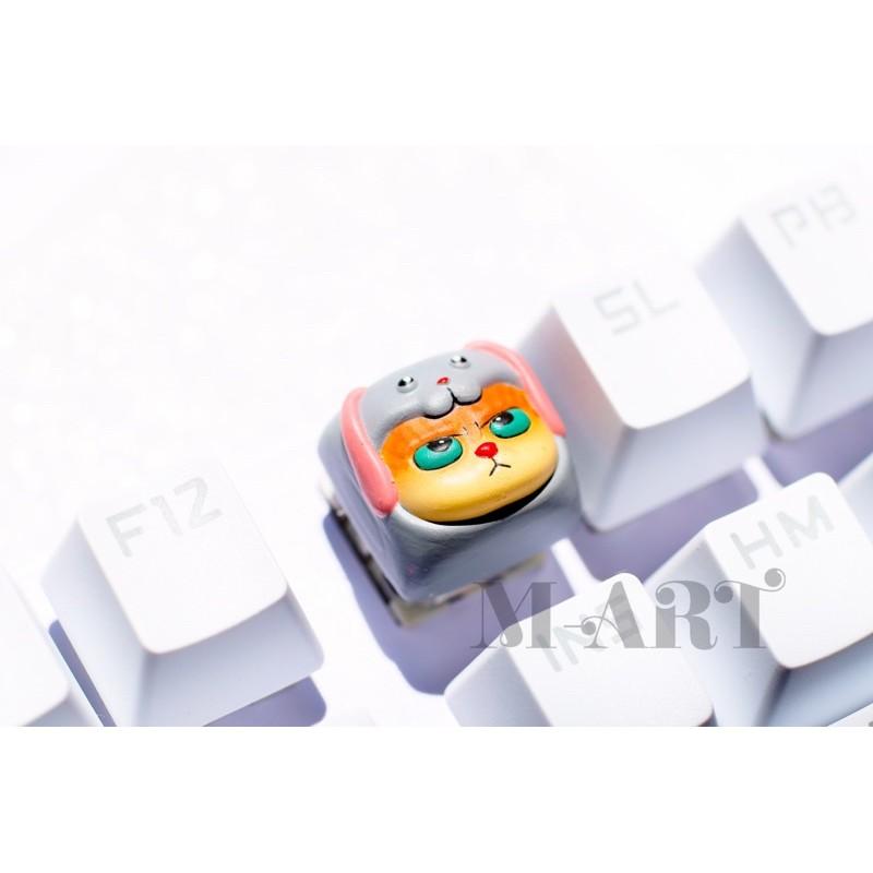 Nút dành cho bàn phím cơ mèo dễ thương và chiếc mũ thỏ con - Meowy artisan keycaps