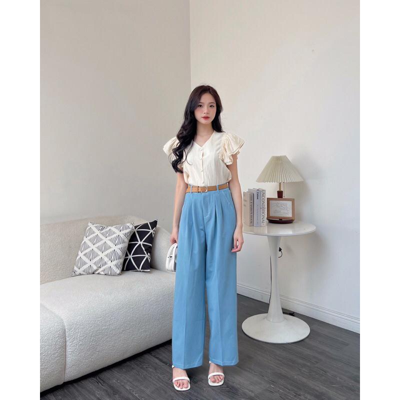 Quần suông vải nữ q238804 culottes ống rộng chiết ly germe