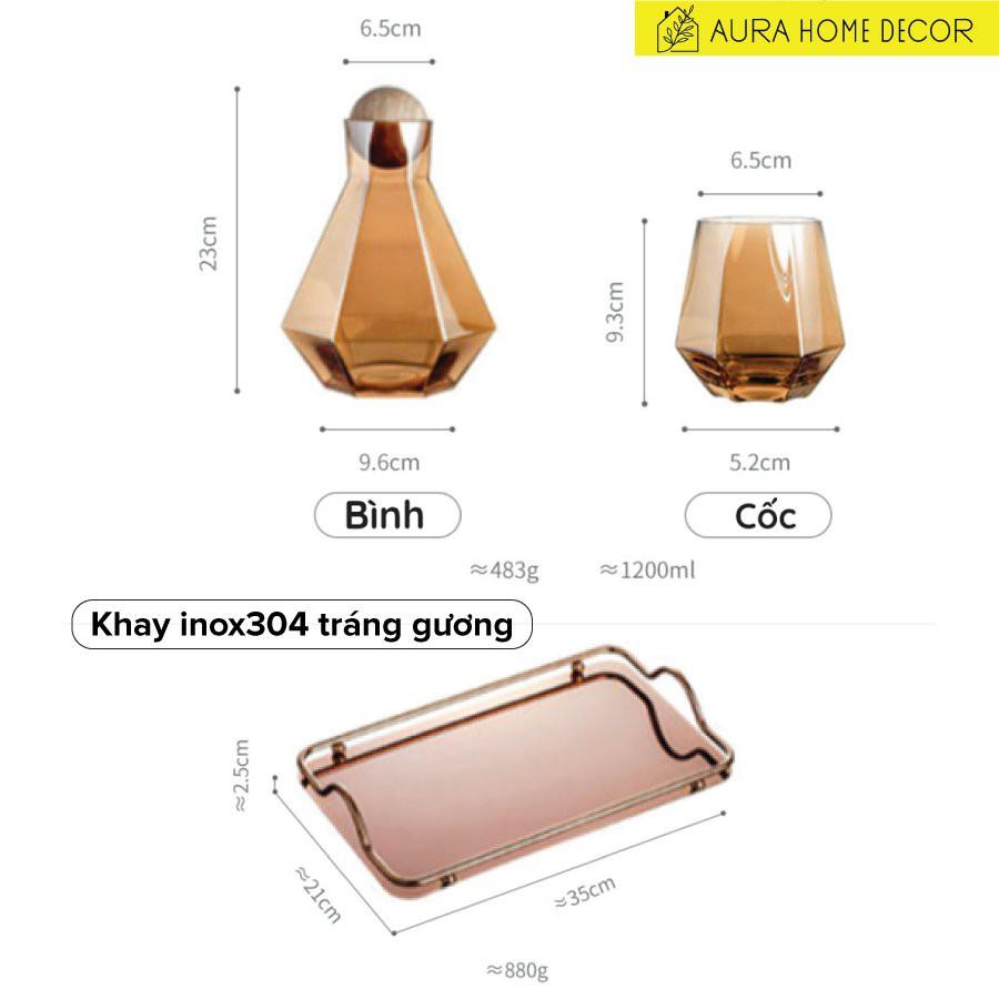 Bộ bình nước + 4 cốc thuỷ tinh - khay đổi màu chịu nhiệt cao cấp mẫu mới 2021 - BTT2.1