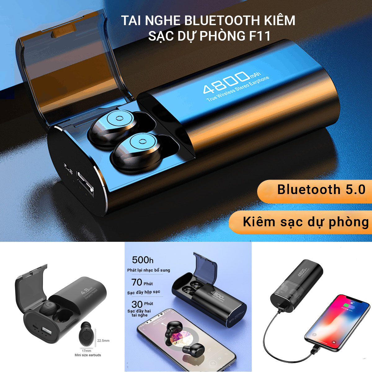 Tai nghe bluetooth FLOVEME S11 – Kiêm sạc dự phòng với pin khủng 4800mAh sử dụng liên tục tới 7h – Âm thanh HIFI chất lượng sống động - Hàng Chính Hãng