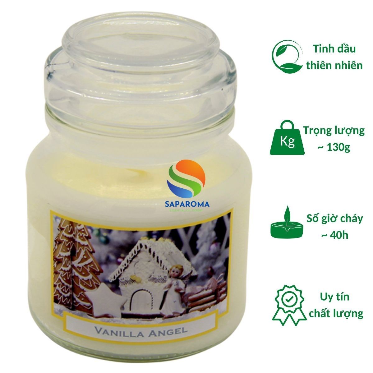 Hũ nến thơm tinh dầu Bartek Vanilla Angel 130g QT06658 - hương bánh vani, nến trang trí, thơm phòng, thư giãn, Hỗ trợ khử mùi