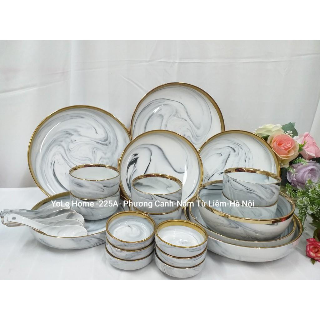 Bộ bát đĩa 26 món ̂́ Bộ bát đĩa sứ 26 món với nhiều màu sắc độc đáo, sang trọng