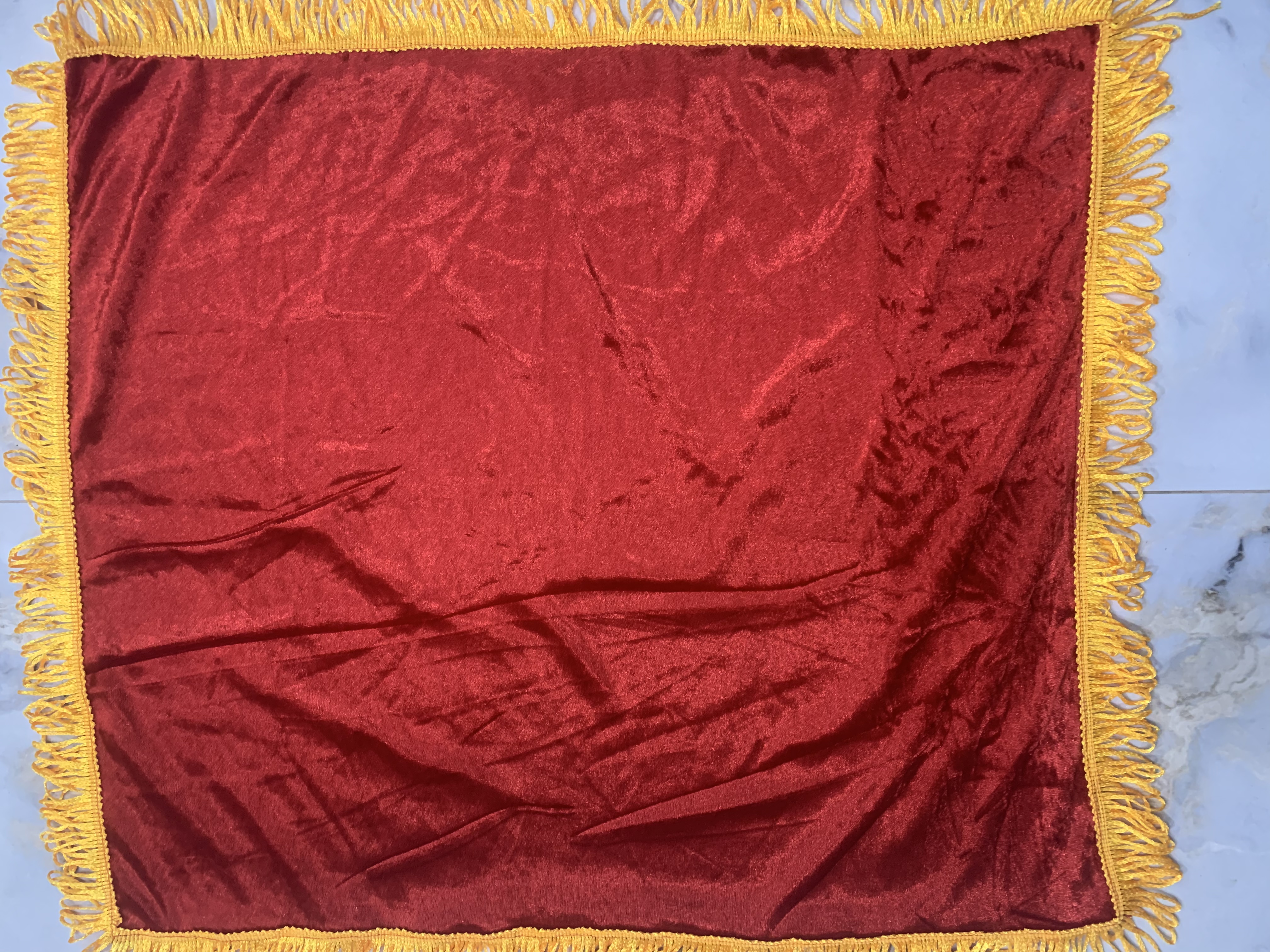 Khăn phủ khay đỏ (khăn nhung đỏ tua rua vàng phủ khay) cắt băng khánh thành