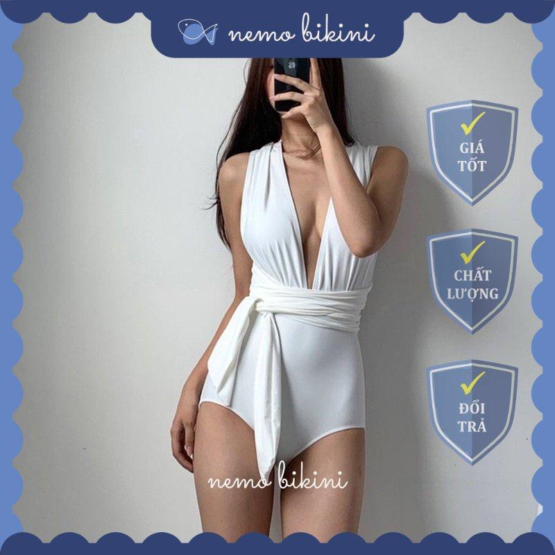 Đồ bơi nữ, bikini đi biển 1 mảnh dây buộc eo Nemo Bikini - B54 - Đen