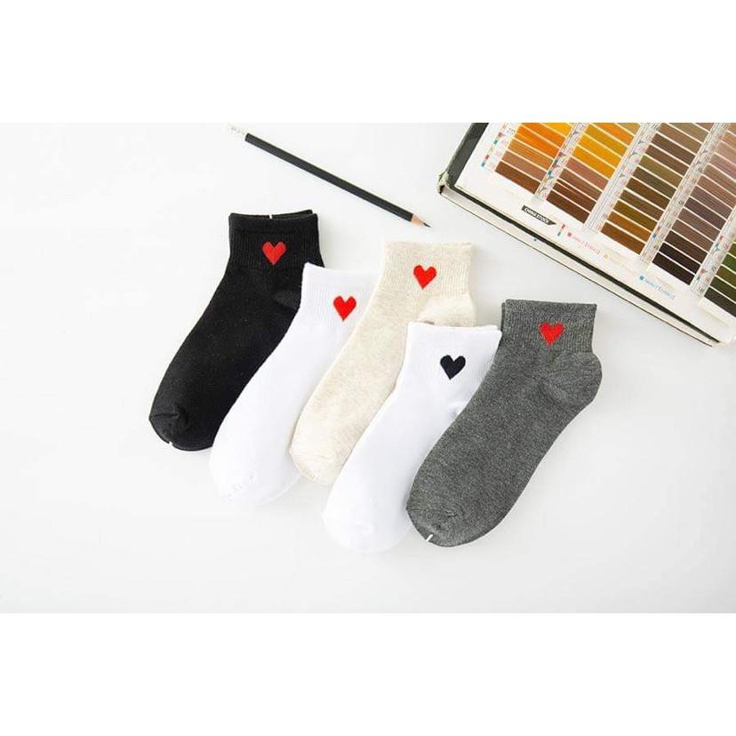 Tất cổ ngắn vải cotton 05 màu sticker trái tim