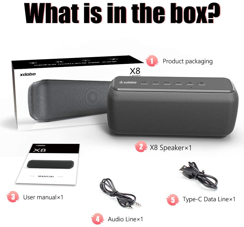 Loa Bluetooth5.0 TWS xdobo 60W, loa không dây âm thanh vòm 360HD &amp; âm Bass Stereo cực hay 6600mAh, tích hợp Mic, chống nước IPX5, loa di động cho các bữa tiệc - Hàng Chính Hãng