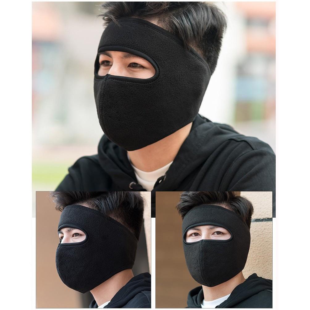 Khẩu trang ninja vải nỉ che kín mặt che tai dán gáy chống nắng chống gió lạnh - khau trang ninja ni