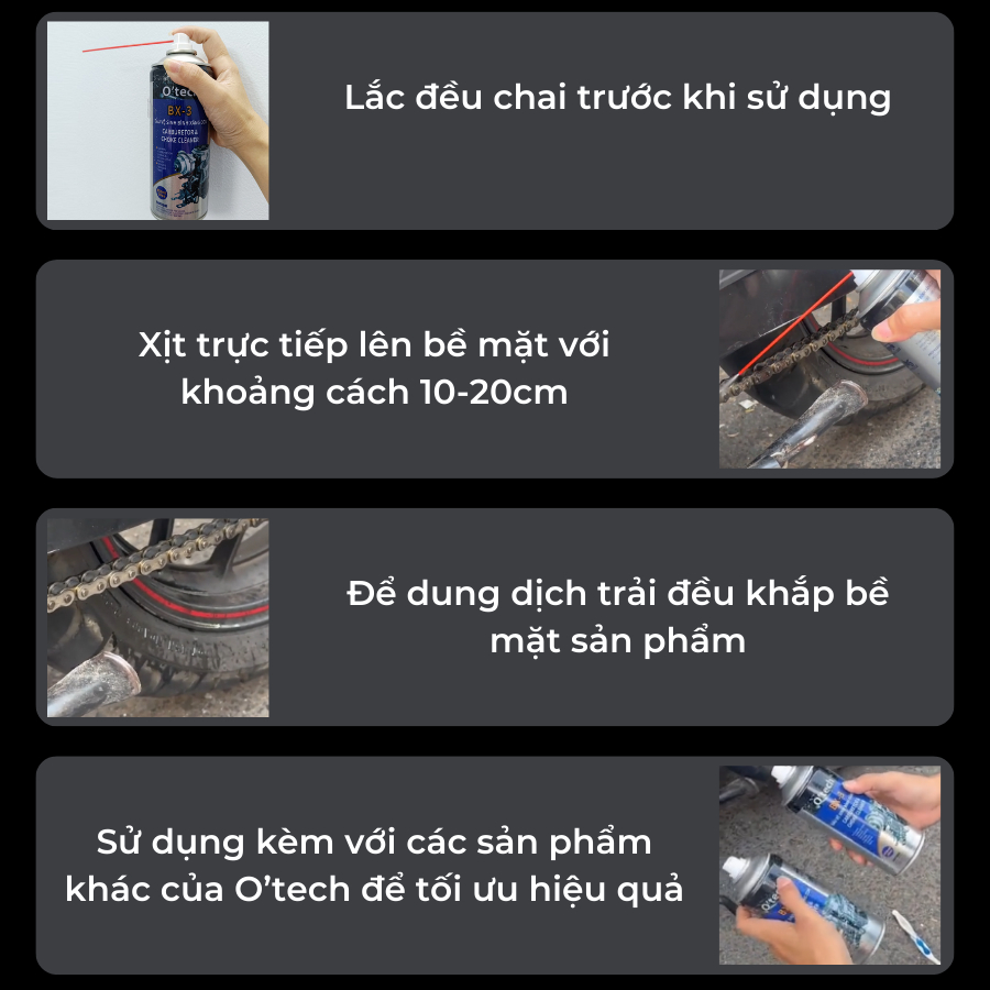 Bình xịt tẩy rửa dầu nhớt, vệ sinh bình xăng con O'TECH BX-3 (450ml) carburetor & choke cleaner, carbon cleaner