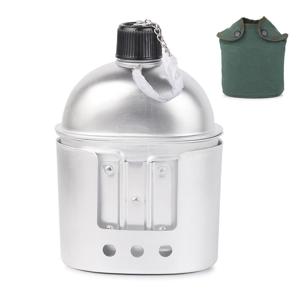 Bộ Dụng Cụ Nấu Ăn Nhôm kiểu dáng Quân đội gồm cà mèn 1000ml, cốc 600ml, bếp củi,