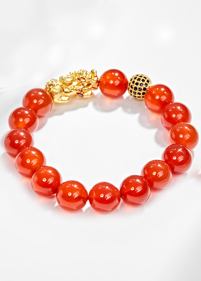 Vòng Tay Nam Đá Mã Não Đỏ Phối Tỳ Hưu Bạc Mạ Vàng 24K Ngọc Quý Gemstones