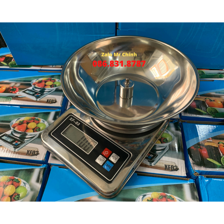 Cân Điện Tử Nhà Bếp Chính Xác Cao 0.1g - 3kg FX03 INOX Không Gỉ. Cân Làm Bánh Độ Chính Xác Cao Kèm 2 Viên pin AA. Kèm Tô Inox