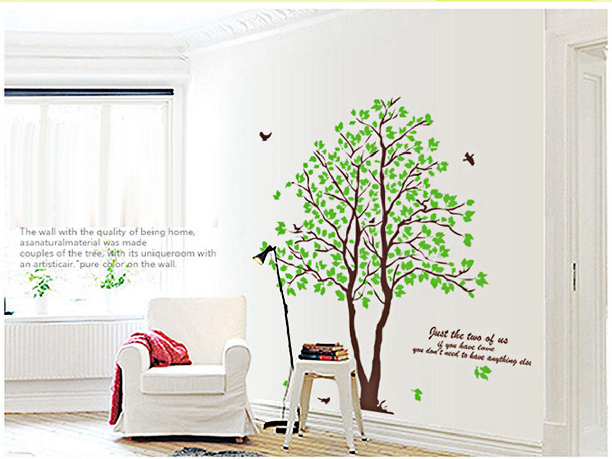 decal dán tường cây xanh mùa xuân 2 mảnh ay698