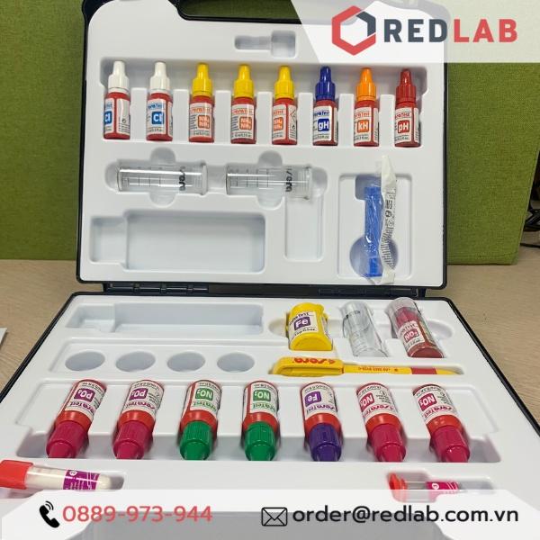 Bộ test nhanh Sera đo 9 chỉ tiêu kH, pH, NO2, NO3, PO4, Fe, NH3 / NH4, Cl, gH trong nước ao, hồ, nuôi cá
