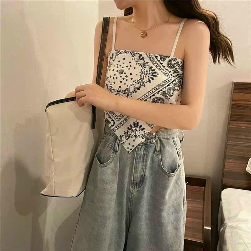 Áo Yếm Nữ 2 Dây Hoa Văn Thổ Cẩm Croptop Đi Biển Siêu Xinh