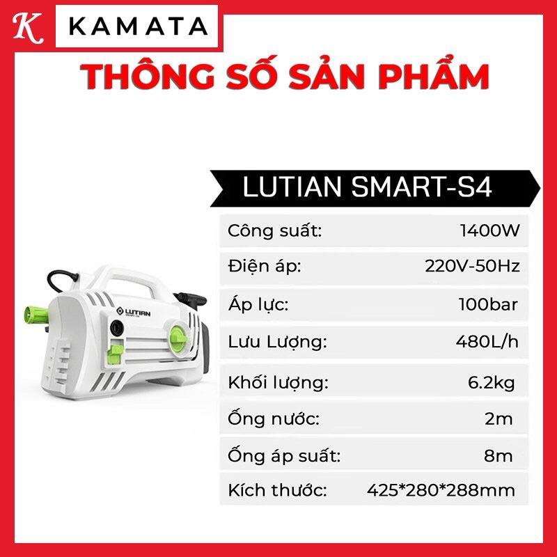 Máy xịt rửa xe ô tô xe máy Lutian 1400W Smart-S4 đa năng, Áp lực cao, Mô tơ dây đồng, cảm ứng từ, Chống cháy giật