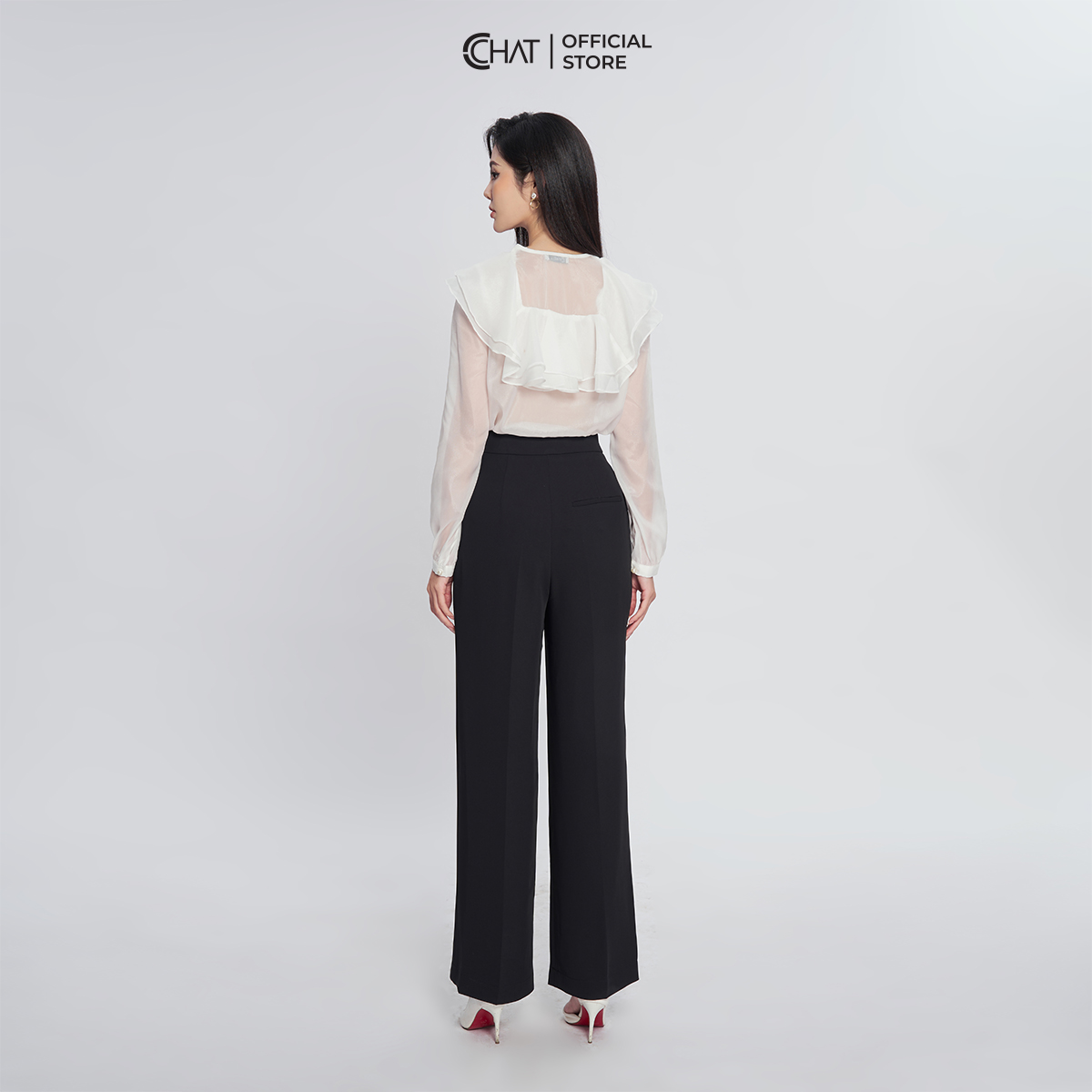 Áo Sơ Mi Nữ  Cổ V Bèo 2 Tầng Rủ Chất Voan Cao Cấp 13FDV2010ST