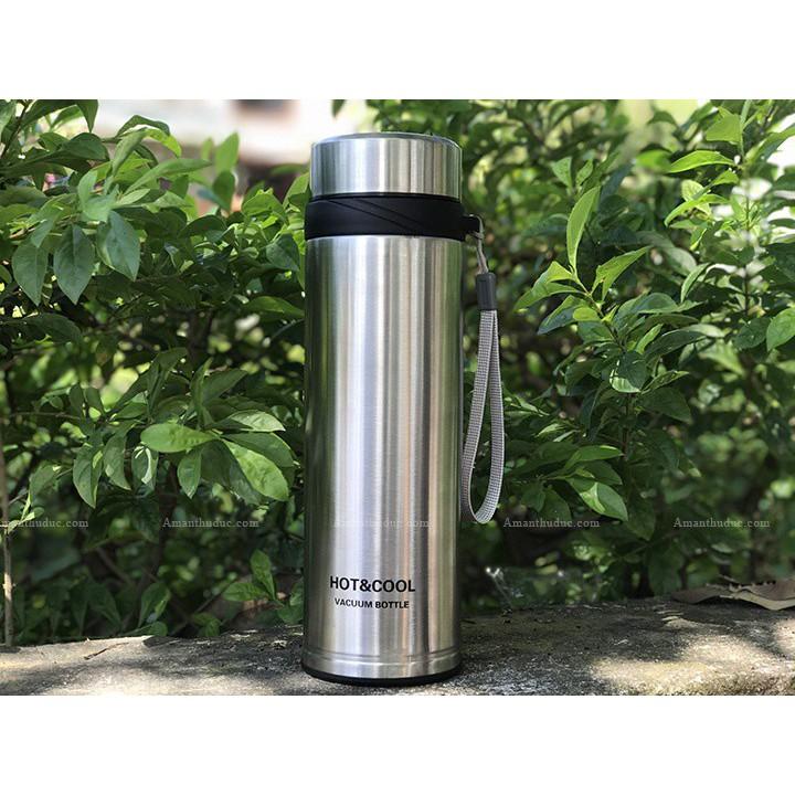 Bình đựng nước inox 600ml có dây treo nắp ron cao su đậy kín cao cấp