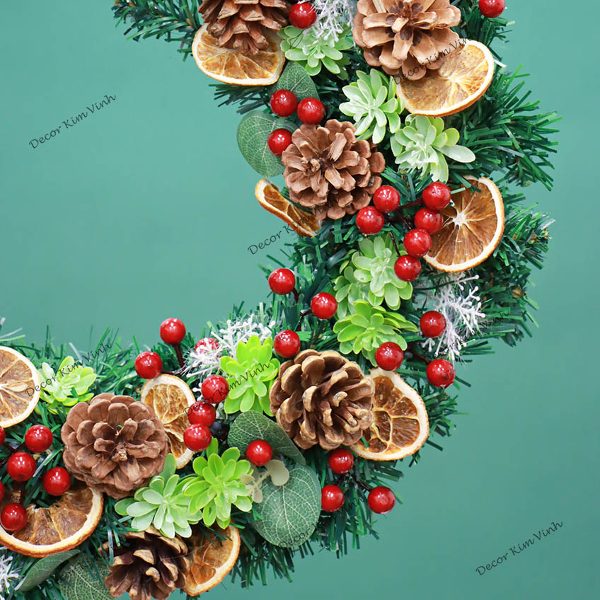 Vòng Tròn Nến Giáng Sinh DN129 Kèm Nến Vòng Nến Lát Cam Trang Trí Noel Vintage Lãng Mạn