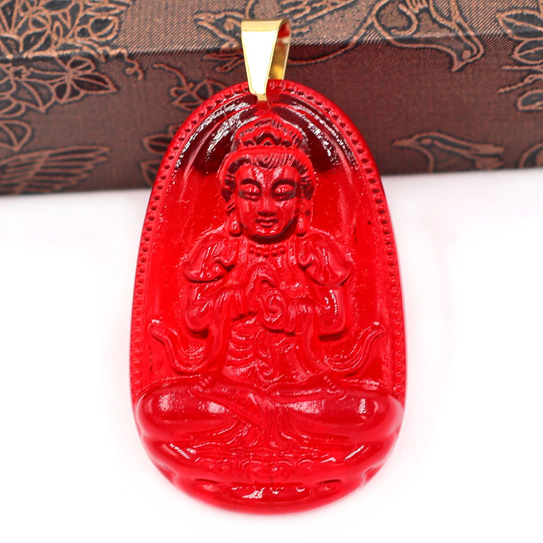 Mặt dây chuyền Phật Đại Nhật Như Lai thủy tinh đỏ size nhỏ 3.6cm MFBO5 - phật bản mệnh tuổi Mùi, Thân