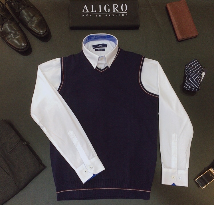 Áo len gile Aligro màu xanh than ALENGL017