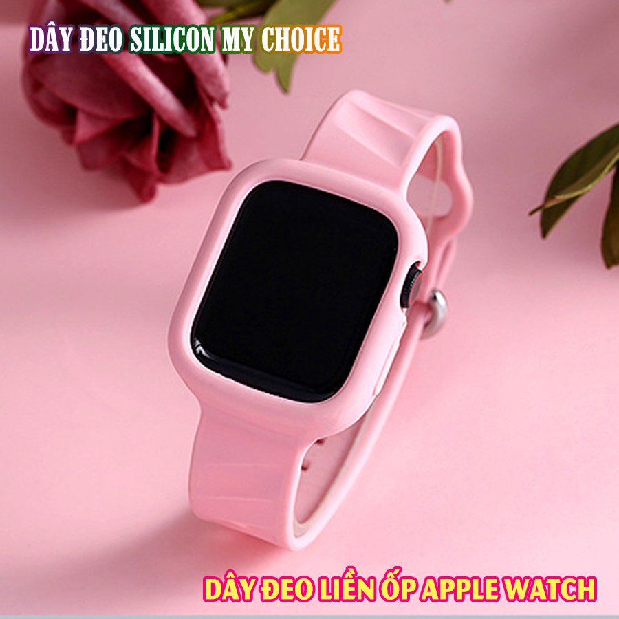 Dây Đeo liền ốp dành cho Apple Watch size 38/40/42/44mm silicon my choice - Hồng (tặng dán KCL theo size)