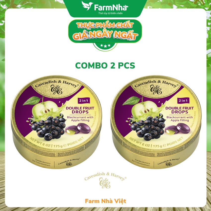 (Combo 2 hộp) Kẹo trái cây Cavendish &amp; Harvey vị BLACKCURRANT WITH APPLE FILLING 175gr nhân siro - Vị ngon tự nhiên tuyệt vời từ Đức