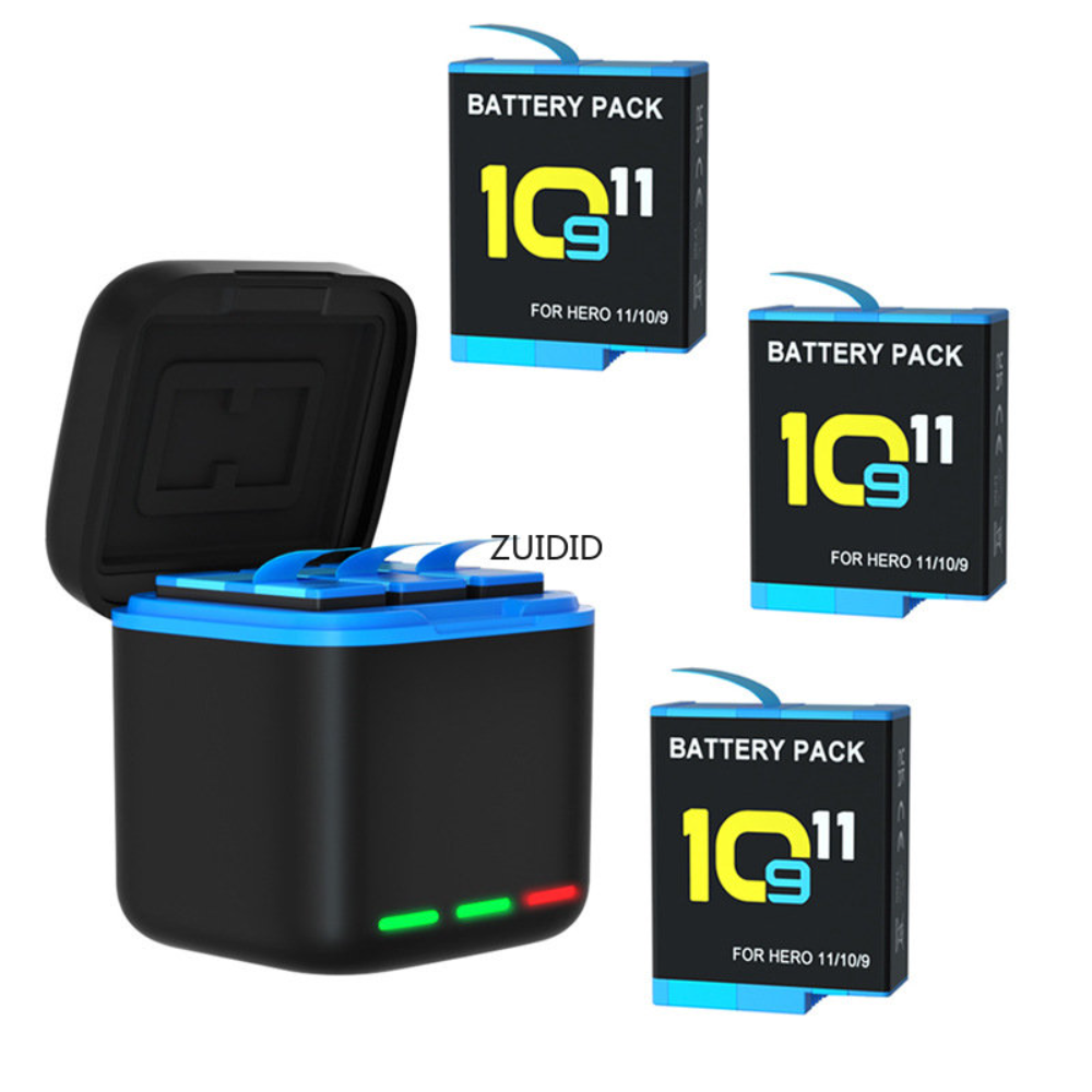 Pin cho GoPro Hero 11 10 Camera 3 cách Bộ sạc thông minh Bộ sạc pin Hộp lưu trữ cho GoPro 9 10 Bộ phụ kiện màu đen