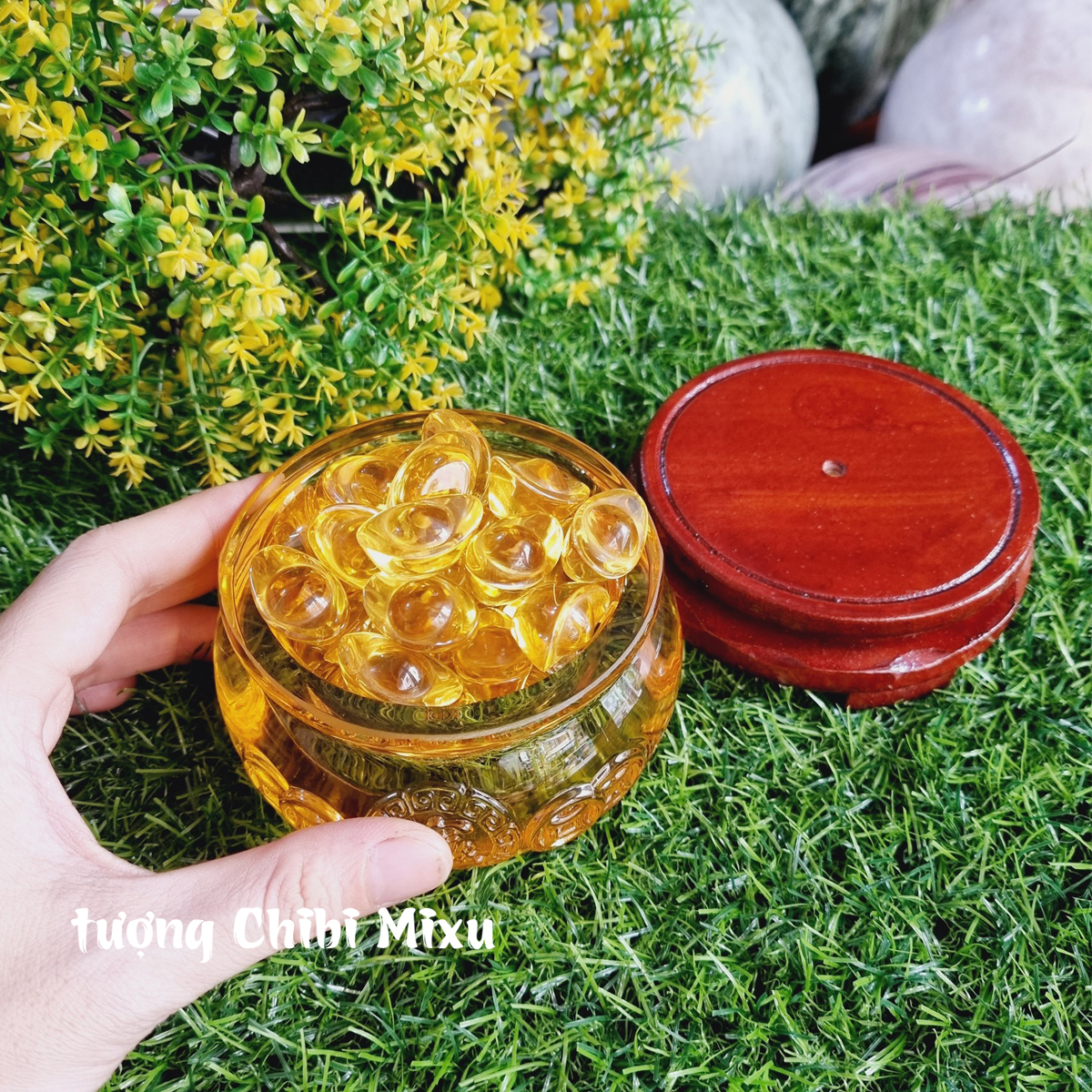Combo Bát Tụ Bảo 10cm kèm 43 thỏi vàng 2.5cm Thần Tài may mắn