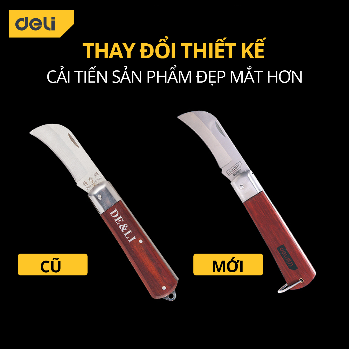 Dao Tuốt Dây Điện Deli Cán Gỗ - Chất Liệu Thép Không Gỉ Siêu Bền - Sử Dụng Đa Năng - DL0060