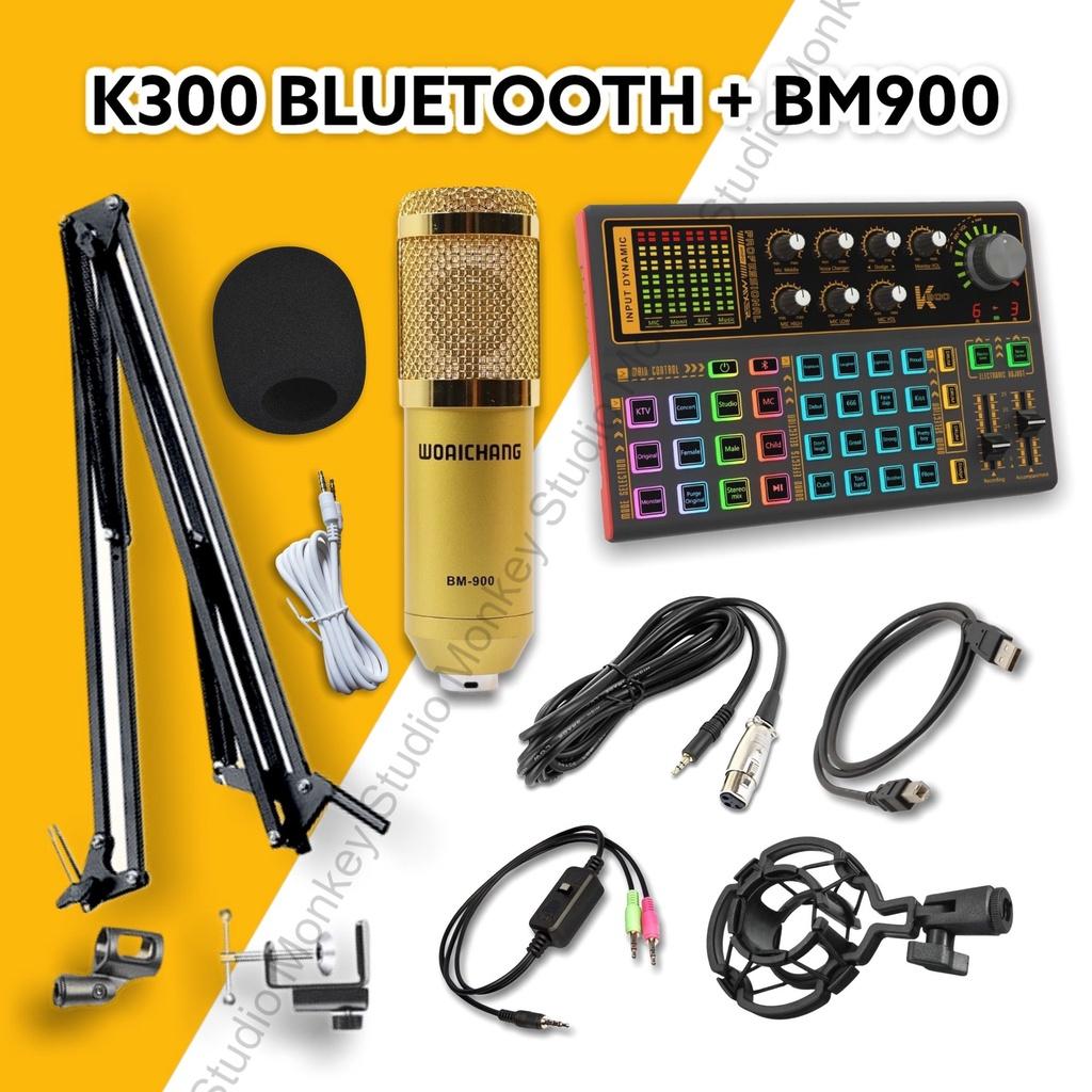 Bộ Mic Hát Livestream Soundcard K300 &amp; Mic BM900 Chất Lượng Cao, Âm Thanh Cực Kỳ Sống Động - Hàng Chính Hãng