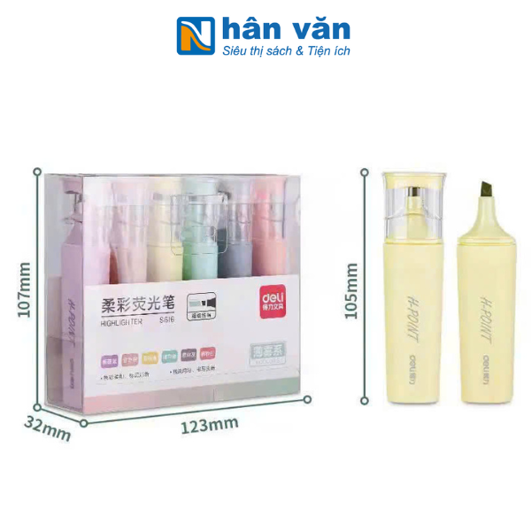 Set 6 Bút Highlight Deli Màu Morandi - Đánh Dấu Nhớ Dòng - Dạ Quang Deli Màu Pastel