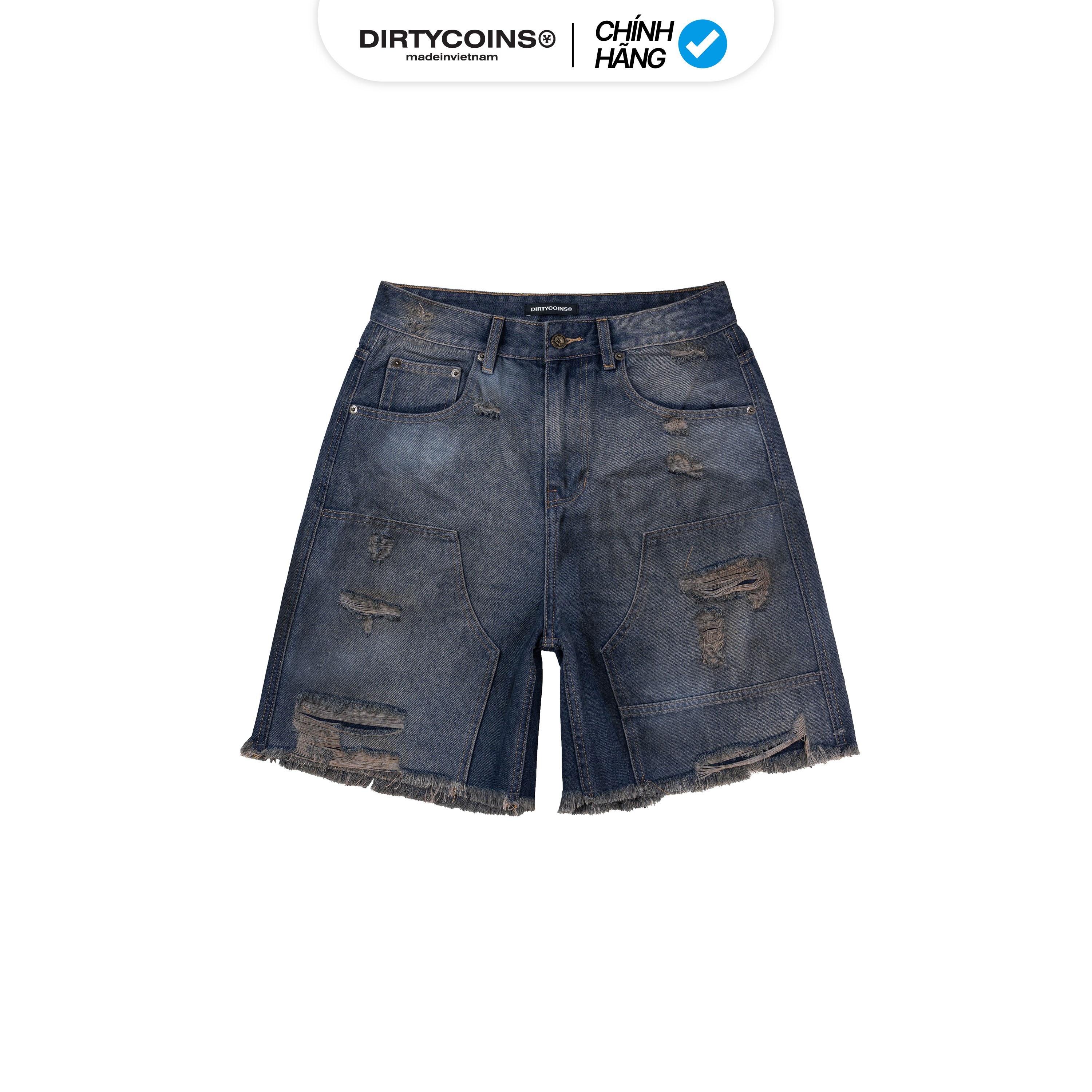 Quần DirtyCoins Distressed Knee Shorts Blue Wash
