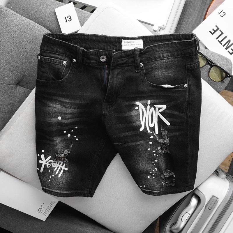 Quần short jean nam VNXK màu đen wash thời trang cơ bản