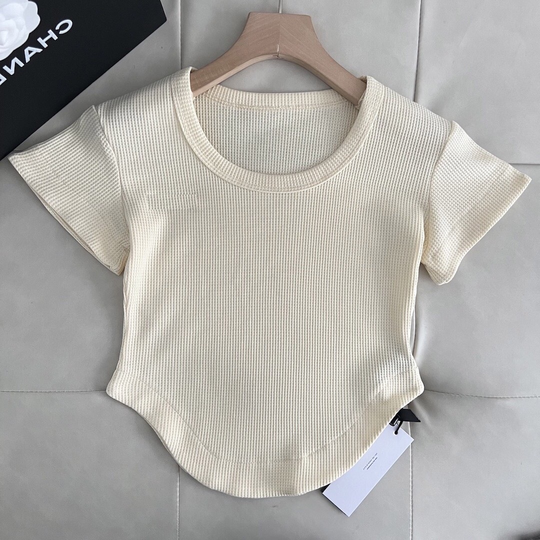 Áo croptop nữ cộc tay ôm body cổ tròn độc đáo áo ngắn nữ khoét eo sexy cá tính phù hợp đi chơi đi du lịch