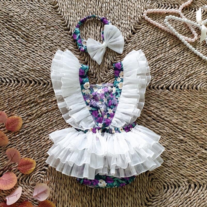 Body thiên nga bé gái 3 đến 12kg, bodysuit kèm turban mùa hè cho bé gái