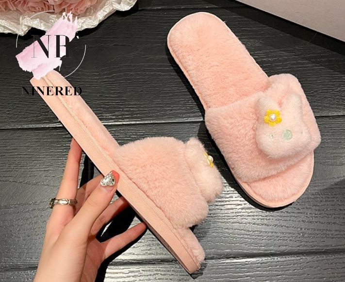 Dép đi trong nhà Dép bông hình thỏ hồng pinky đáng yêu siêu êm chống trơn - D149