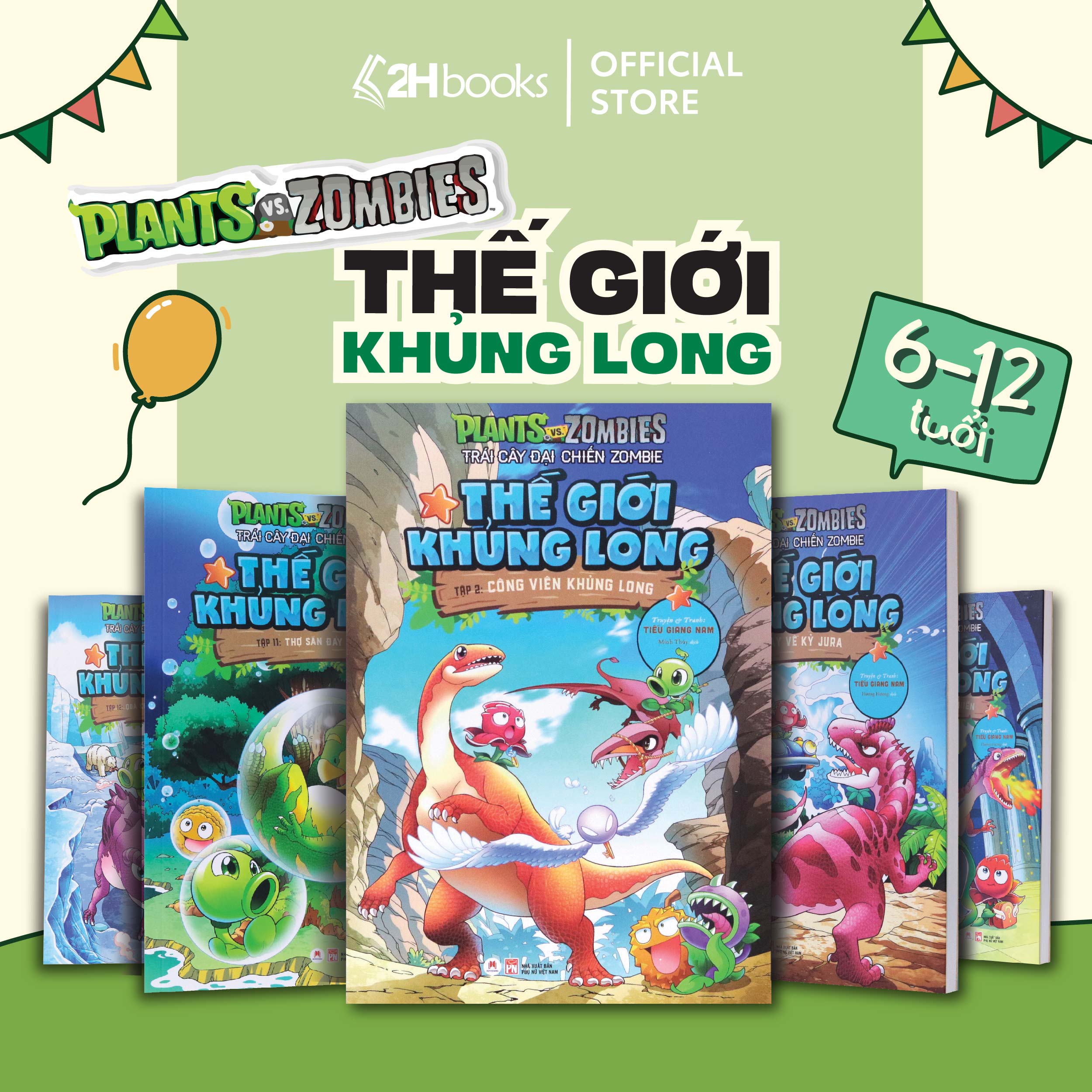 Sách Plants vs Zombies, Trái cây đại chiến zombie, Thế giới khủng long, Truyện tranh cho bé, 2HBooks
