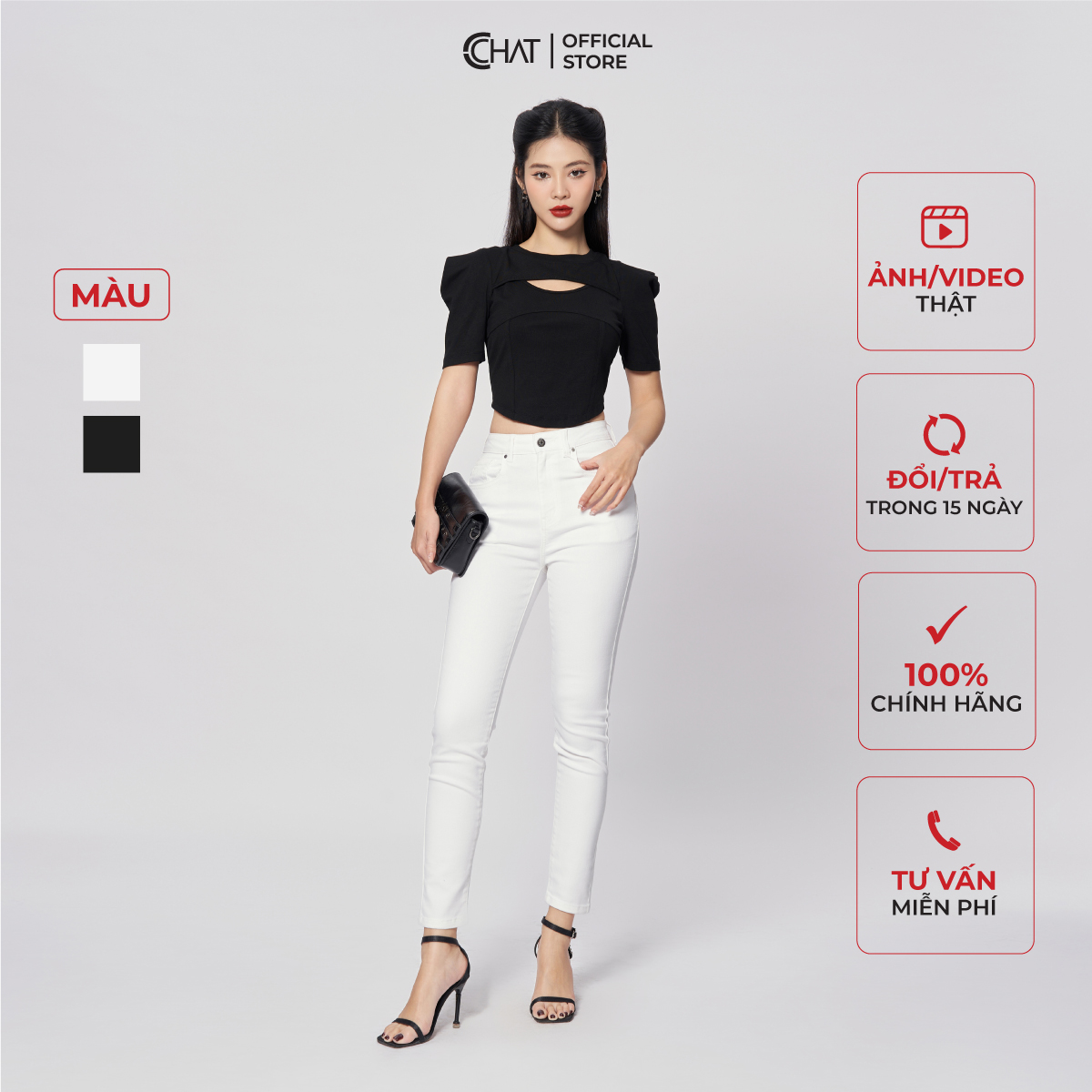 Quần Skinny Trơn Cúp Cong CCHAT Chất Liệu Jeans Dáng Ôm 12GDJ2008OH