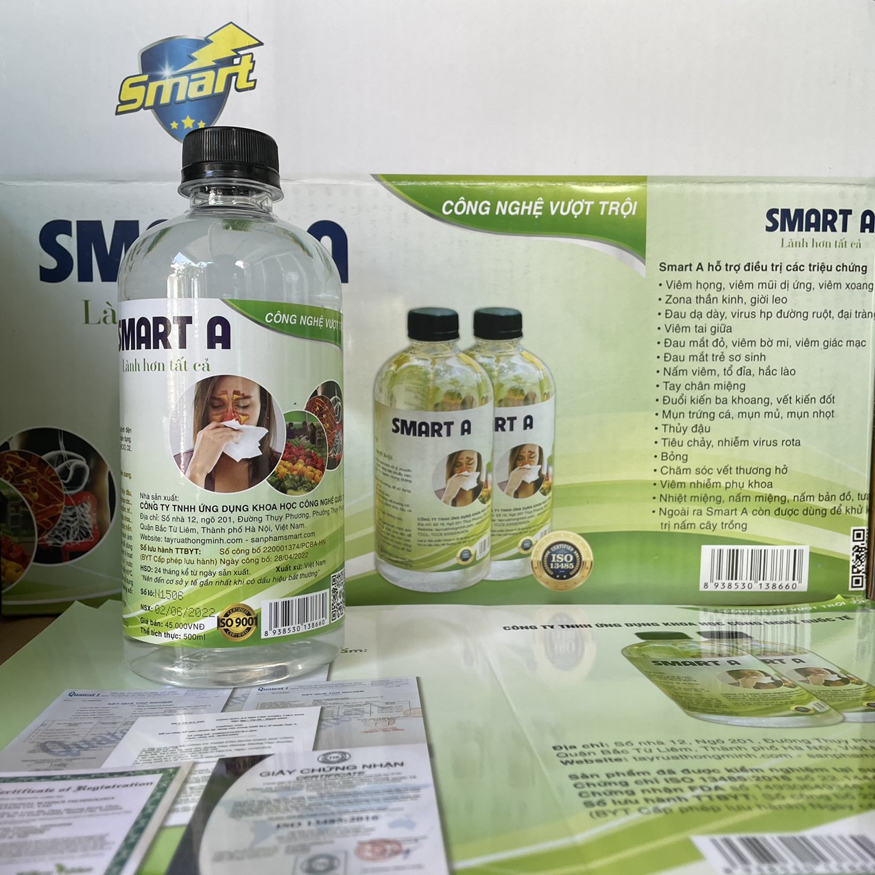 [LOẠI MỚI] 3 CHAI Smart A sát khuẩn Smart Anolyte (Nước A) khử khuẩn tay, bề mặt an toàn không kích ứng 500ml