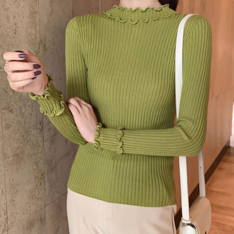 Áo Sweater dệt kim tay dài cổ lọ thiết kế màu trơn thanh lịch