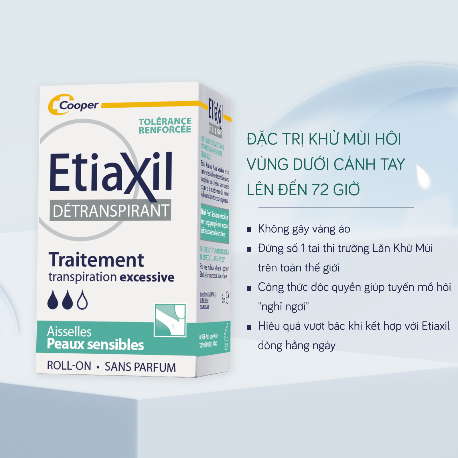 Lăn Khử Mùi Etiaxil Détranspirant Traitement Aisselles Peaux Sensibles 15ml (Dành cho da hỗn hợp, da nhạy cảm) + Tặng 1 Băng Đô Tai Mèo Xinh Xắn ( Màu ngẫu nhiên)