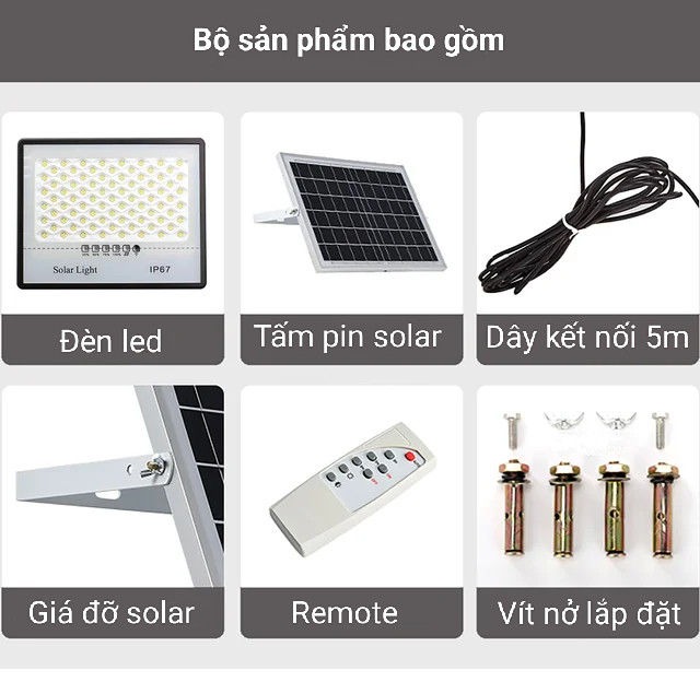 Đèn năng lượng mặt trời chóng chói 50W, 100W, 200W ( vỏ nhựa )