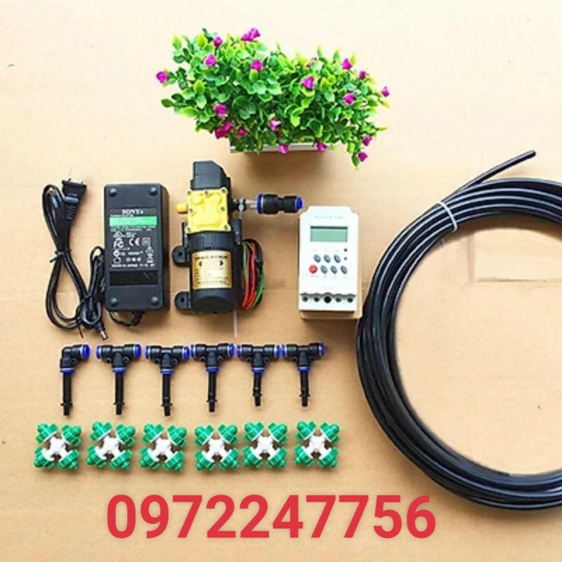 Bộ phun sương tự động bơm đơn Sinleader 6 8 béc 4 hướng tưới lan, tưới cây rau 12m2